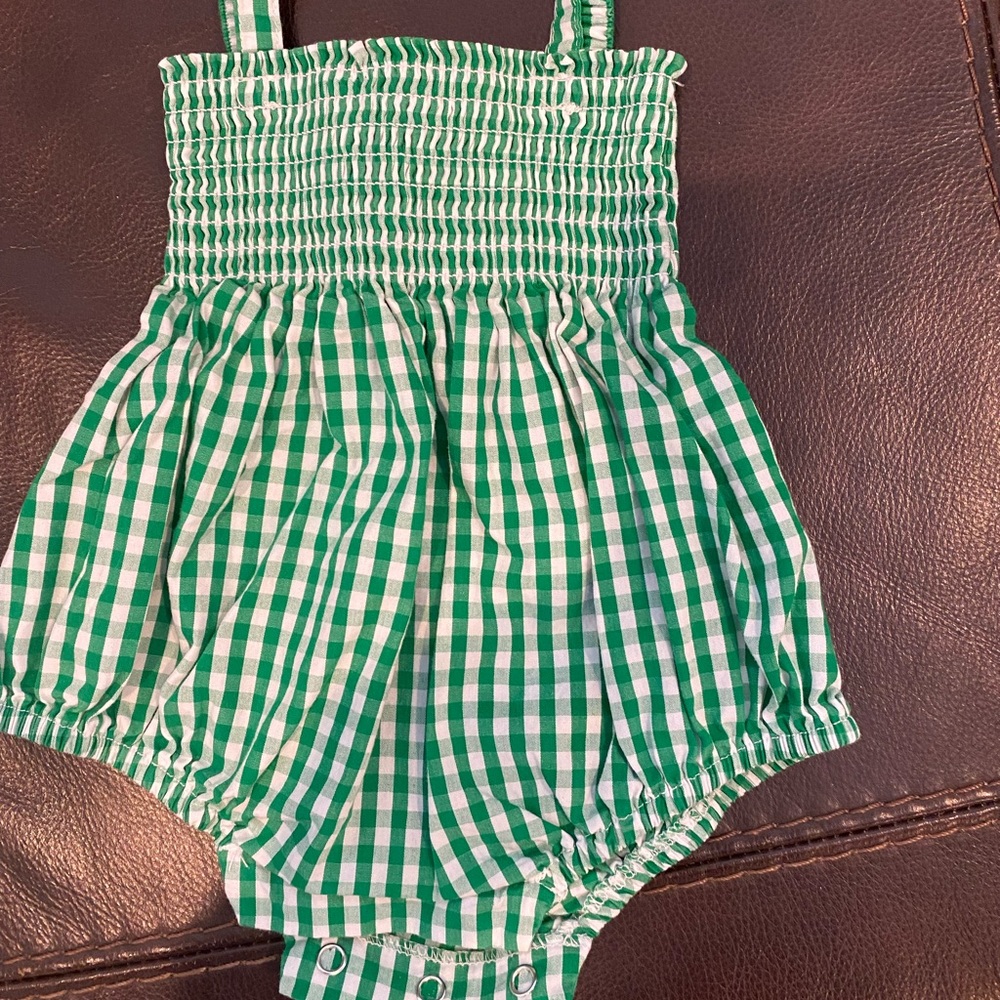 Little English 6month Green Gingham Bubble